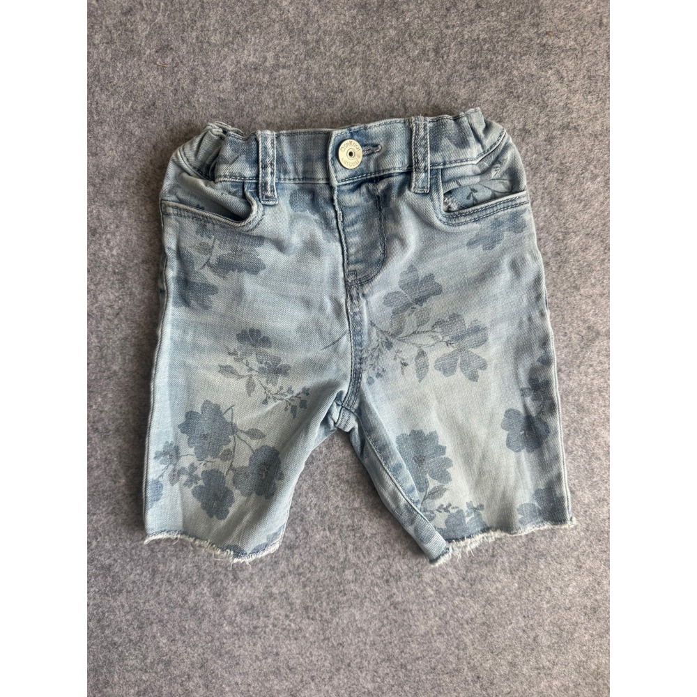 OshKosh Bgosh Girls 5T Light Blue Floral Denim Shorts Raw Hem Toddler Summer Cut